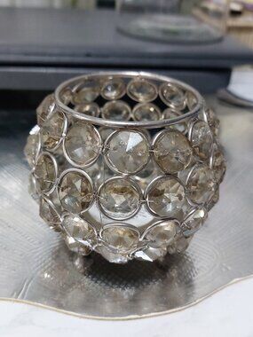 Silver Toned Beads Crystal Beads Embellished Candle Holder Nanette Lepore Candle